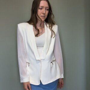 Rinascimento White Blazer L Italy NWOT Sheer Back